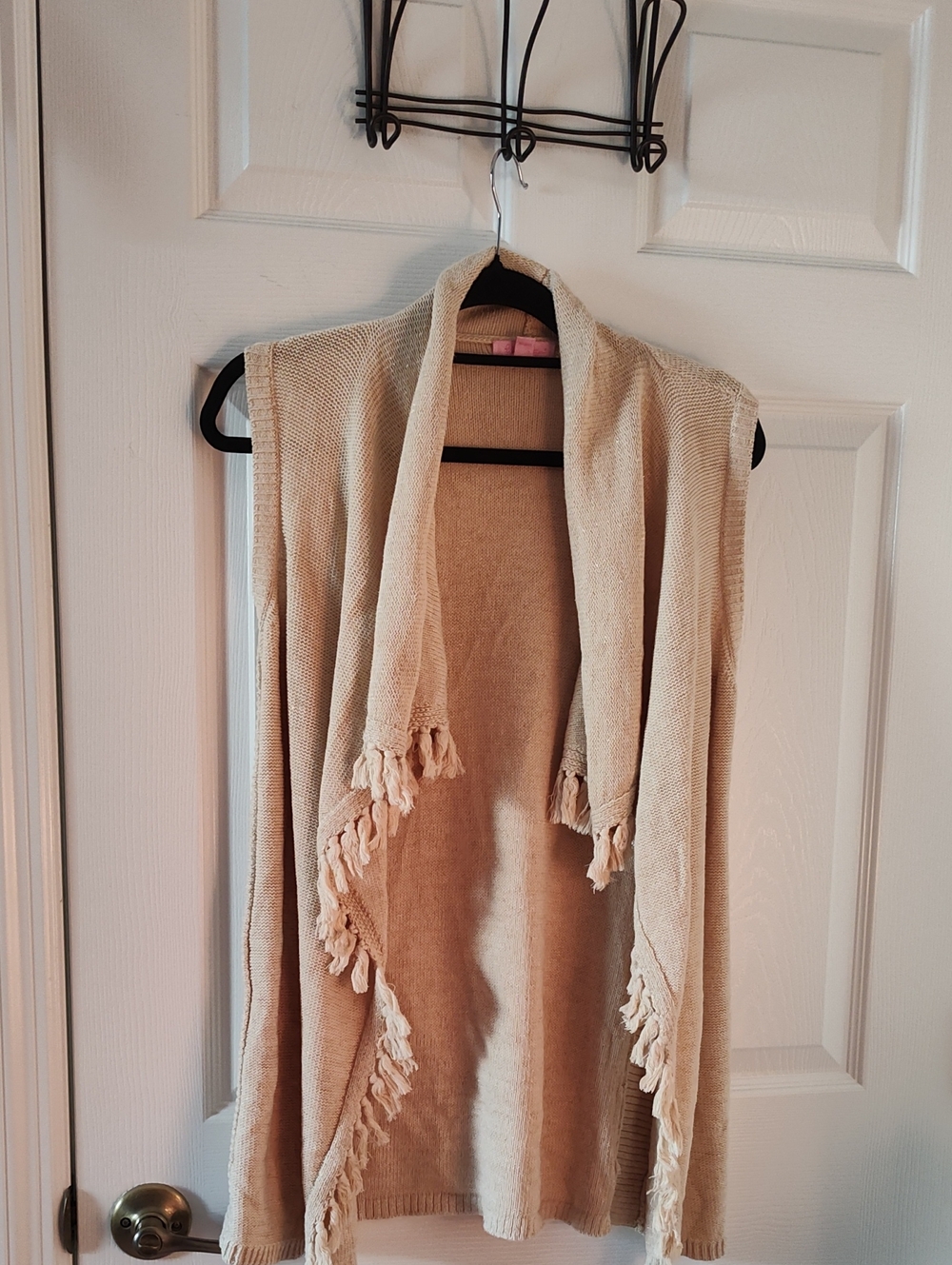 Lilly Pulitzer Beige Open-Front Fringe Sweater Vest